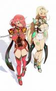 Pyra and Mythra chained together