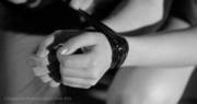 The tape keeps wrapping around her hands