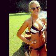 hot blonde in black and white bikini