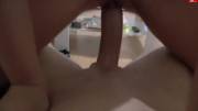 Pulled out for cum squirts then she puts it back in to ride some more.