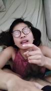 Slowmotion handjob with huge cumshot facial on glasses