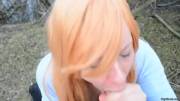 Outdoor redhead - cum in hair