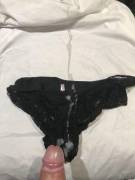 Huge load on black lace panties.