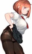 Ochako Slipping on Her Tights