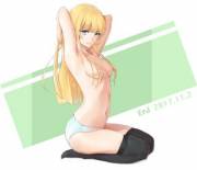 Hands behind her head