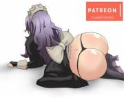 Rear view of maid Camilla resting and showing her ass (Tsundere Baka)