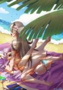 Corrin: Novice Vacationer and Camilla: Tropical Beauty sharing a double-ended dildo (VisCy)