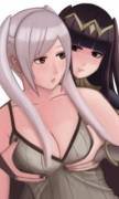 Tharja feeling up Robin’s breasts (kage)