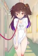 Barely preserving her modesty