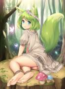 A foxgirl resting on a tree stump [Original]