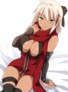 Almost a peek up Okita's skirt