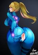 Samus having a wardrobe malfunction (Dr. K) [Metroid]