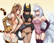 anubis, jinko, and youko (monster girl encyclopedia)