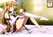 Asuna slipping on her socks