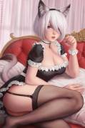 2B as a Neko Maid