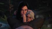 Yennefer and Ciri servicing Geralt (Rescraft)