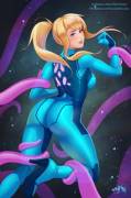 Samus doesn't seem to mind being captured (Prywinko Art)