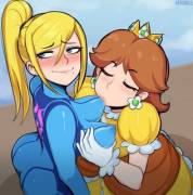 Daisy sucking on some Samus titty (Afrobull)