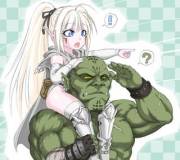 Rugged orc carrying cute elf on his shoulders (Harahachibu) [Original]