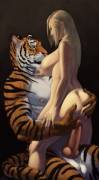 Blonde ready to ride Tigerman (Omari)