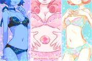 Lapis Lazuli, Rose Quartz, and Pearl in swimsuits