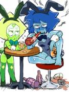 Bunny girl Lapis drinking with Bunny girl Peridot