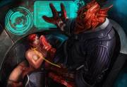 Commander Shepard, Femshep, is kneeling servicing the Shadow Broker as his new sexslave by ecoas [Domination]