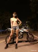 Asian Biker Girl Outdoor Topless