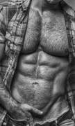 Hairy body, open shirt hunk