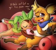 Chespin being a distraction to Raichu [Felino]