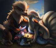 Lucario spitroast with Arcanine and Ninetales [Haychel]