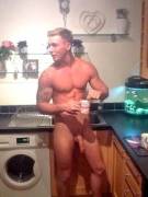 Making his coffee
