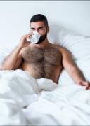Waking up with a coffee in bed