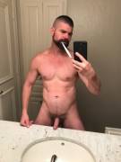 Brushing his teeth