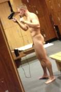 Drying his hair