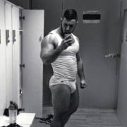 In his underwear