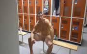 Sitting in the locker room