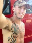 By his truck