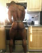 In the kitchen cooking