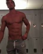 Model Christian Hogue in the locker room