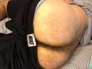 Flashing his hairy ass