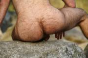 Sitting on a rock