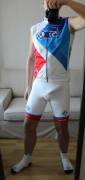 [me] in FDJ spandex cycling kit