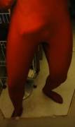 More from me, bulging in red zentai. Don't mind the stain. :)