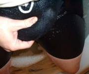 Getting hard in wet spandex!