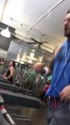 Pornstar Dolf Dietrich running and bouncing around at the gym