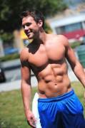 Actor Taylor Frey in blue shorts