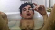 Smoking in the bath.