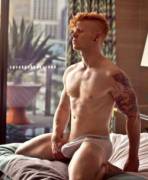 Ginger kneeling on the bed (X-Post /r/gaygingers)