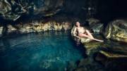 Celeste at rest in a geo-thermally active cave in Iceland.